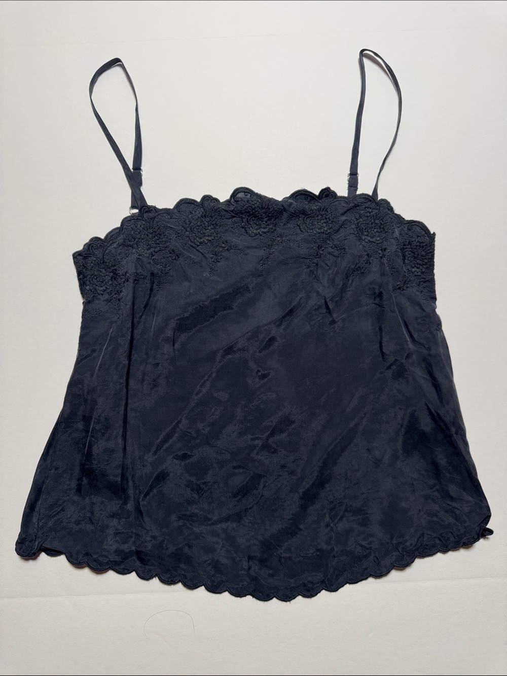 LOUISE MISHA Black Embroidered Lace-Trim Cami Tank Top Adjustable Straps XS